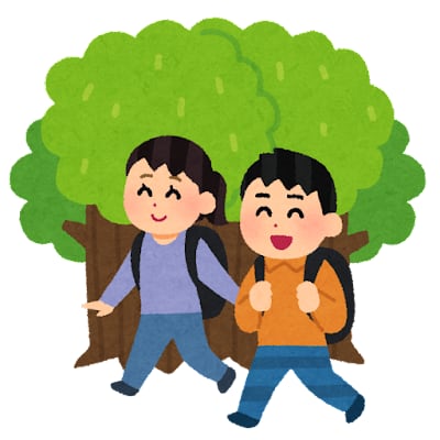自然の中をウォーキングするイラスト画像